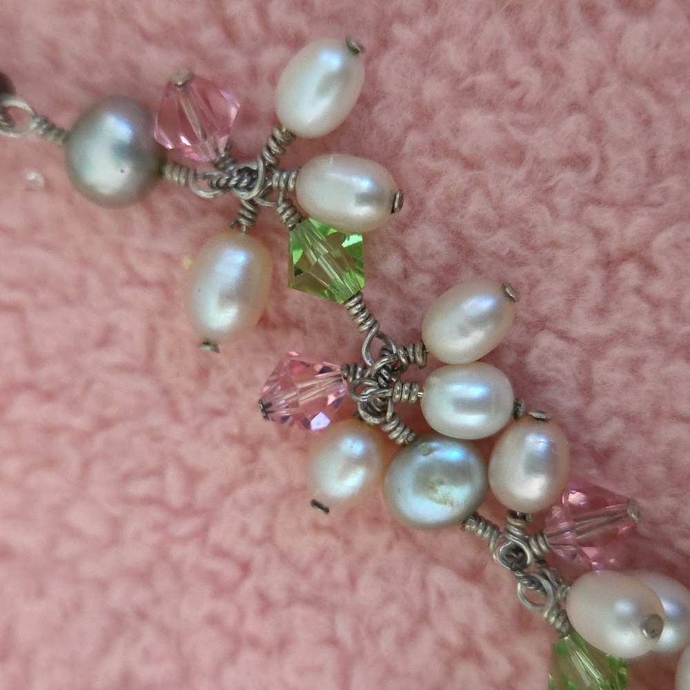 Sterling Leather Necklace With Crystals - Picture 6 of 8